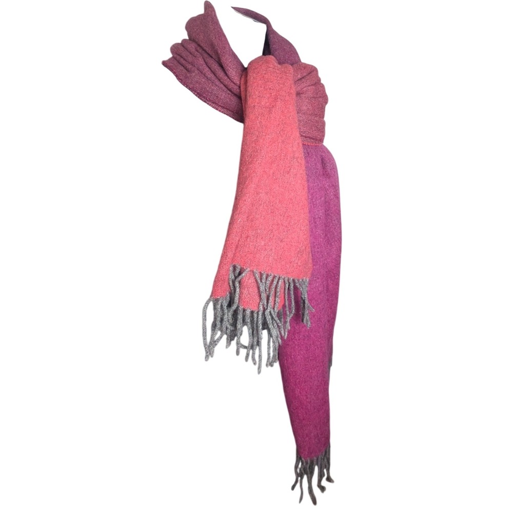 PS Paul Smith Pink Coral Wool Cashmere Scarf Made in England Fringe Trim